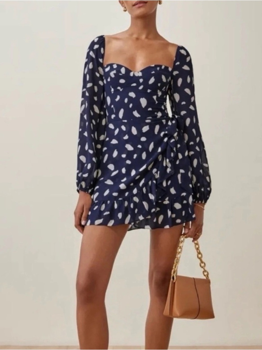 Reformation Printed Cammi Wrap Long-Sleeve Mini Dress Size 4